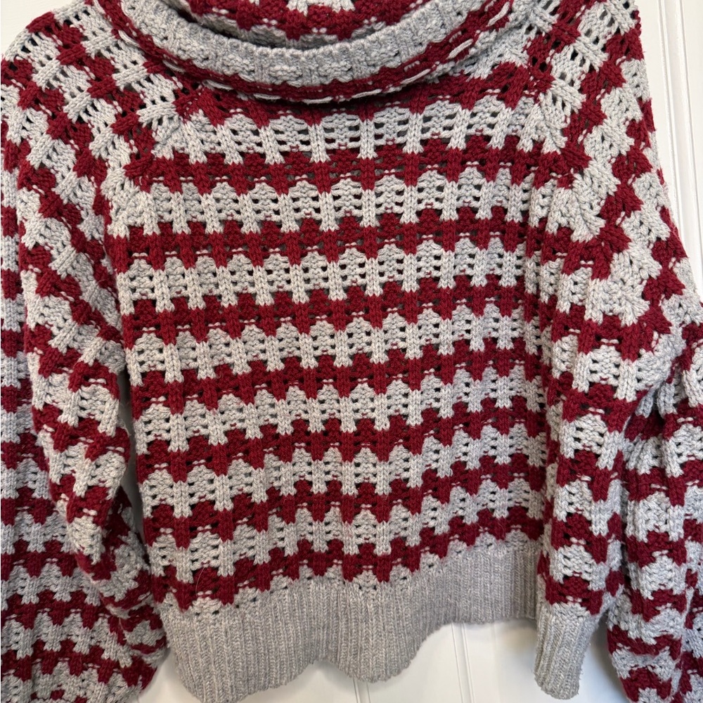 John + Jenn Chunky Crochet Knit Cowl Neck Sweater‎ Red Boho Pullover Size Small - Picture 2 of 5